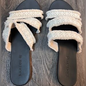 Rothy's Triple Band Seashell Fringe Trim Slip On Slide Sandals Women's 10